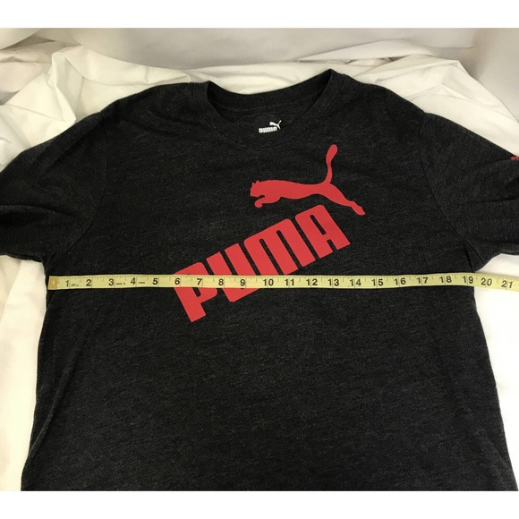 Puma Men's Dark Gray Short Sleeve T-Shirt Red Big Logo Size Medium Athletic Gym - Picture 5 of 10